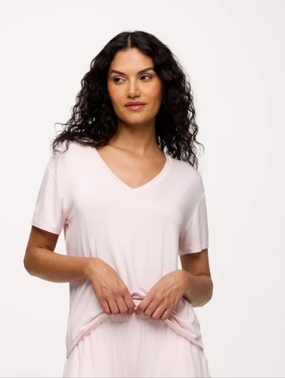 nuuds Light Pink V-Neck Short Sleeve Sleep Top